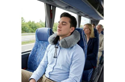 Contoured memory foam travel pillow with EVA case Convoy grey