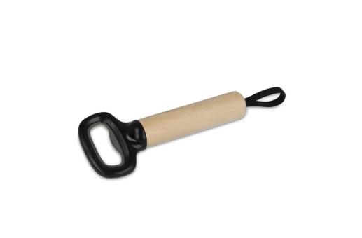 Bottle opener with wooden handle and strap Black