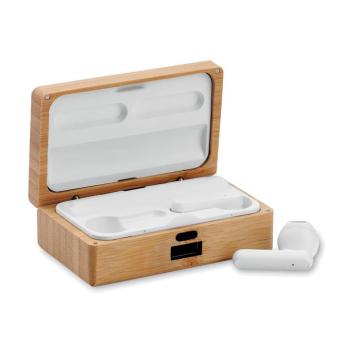 OREBAM TWS earbuds in bamboo case Timber