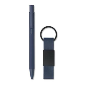 ESCRI SET Ball pen & PU Keyring set Aztec blue