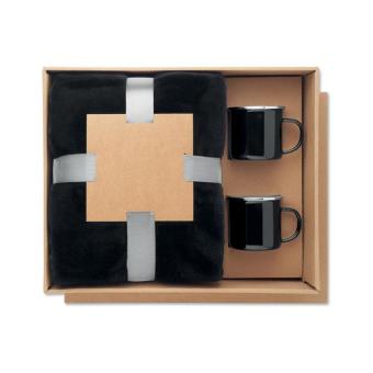 AGRADABLE Fleece blanket & 2 mugs set Black