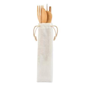 SETSTRAW Bamboo cutlery with straw Fawn