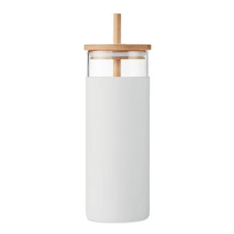 STRASS Glass tumbler 450ml bamboo lid White