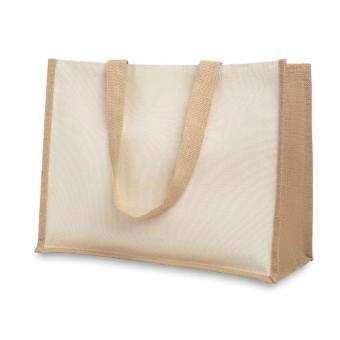 CAMPO DE FIORI Jute and canvas shopping bag Fawn