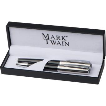 Mark Twain writing set with ball pen and rollerball pen Black