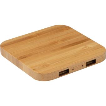 Bamboo Wireless Charger with 2 USB ports Fawn