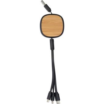 retractable charging cable with bamboo decoration Black
