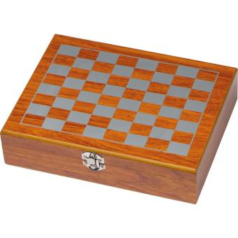 Playset with hip flask, chess and card game Brown