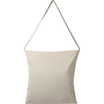Cotton bag with woven carrying handle and bottom fold White