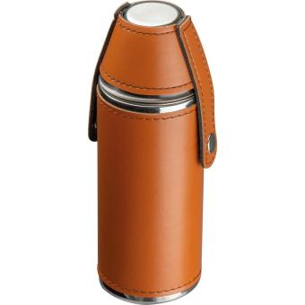 Stainless steel hip flask with 2 pins Brown