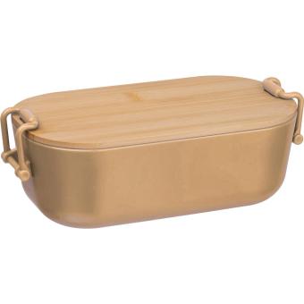 Lunchbox with bamboo lid and clamp closure. Fawn