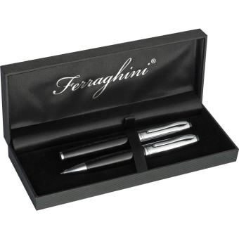 Ferraghini writing set with a ball pen and a rollerball pen Black