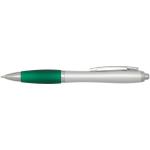Nash RCS recycled plastic ballpoint pen with silver barrel and coloured grip (black ink) Green