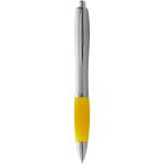 Nash ballpoint pen silver barrel and coloured grip, silver Silver, yellow