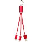 Metal 3-in-1 charging cable with keychain Red