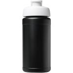 Baseline 500 ml recycelte Sportflasche mit Klappdeckel Schwarz/weiss