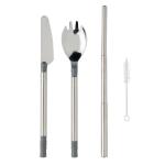 XD Collection Pocketsize reusable cutlery set on-the-go Silver grey