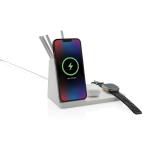 XD Xclusive Ontario recycled plastic & bamboo 3-in-1 wireless charger White