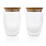XD Collection Double wall borosilicate glass with bamboo lid 350ml 2pc set Transparent