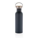 XD Collection Moderne Stainless-Steel Flasche mit Bambusdeckel Blau