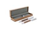 Set Kugelschreiber und Rollerball aus Metall Nussbaumholz in Geschenkbox Holz