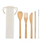 SETSTRAW Bamboo cutlery with straw Fawn