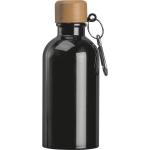 Edelstahltrinkflasche mit Karabiner, 400ml Schwarz