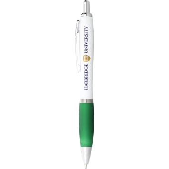 Nash ballpoint pen with white barrel and coloured grip White/green