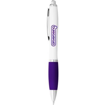 Nash ballpoint pen with white barrel and coloured grip White/purple