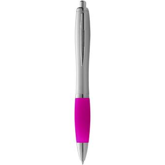 Nash ballpoint pen silver barrel and coloured grip, silver Silver, pink