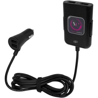 Pilot dual car charger with QC 3.0 dual back seat extended charger Black