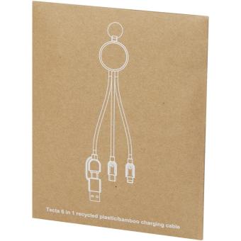 Tecta 6-in-1 recycled plastic/bamboo charging cable with keyring Black