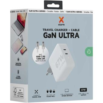 Xtorm XVC2067 GaN Ultra 67 W Reiseladegerät mit 100 W USB-C PD-Kabel Weiß