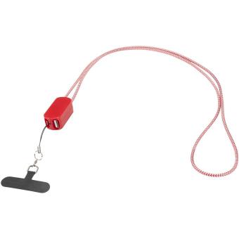 Anser recycled plastic smartphone lanyard with 27W 5-in-1 built-in cable Red