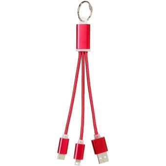 Metal 3-in-1 charging cable with keychain Red