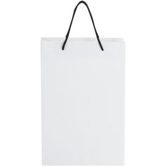 Handgefertigte 170 g/m² Integra-Papiertüte mit Kunststoff Kordelgriffen – 24 × 9 × 36 cm Weiß/schwarz