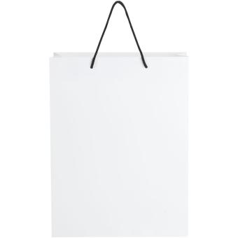 Handgefertigte 170 g/m² Integra-Papiertüte mit Kunststoffgriffen – XL Weiß/schwarz