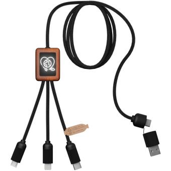 SCX.design C38 40W 5-in-1 Ladekabel aus rPET in quadratischem Bambusgehäuse mit Leuchtlogo 