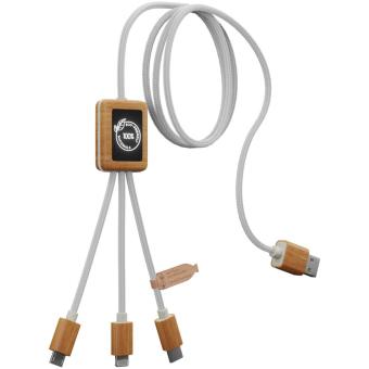 SCX.design C39 3-in-1 rPET light-up logo charging cable with squared bamboo casing White