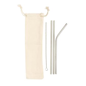 XD Collection Reusable stainless steel 3 pcs straw set Silver