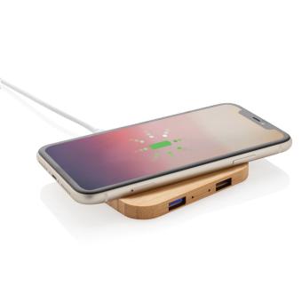 XD Collection 5W-Wireless-Charger aus Bambus mit USB Braun