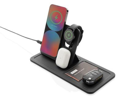 Swiss Peak 3 in 1 RCS recycled PU wireless charger desk tray Black