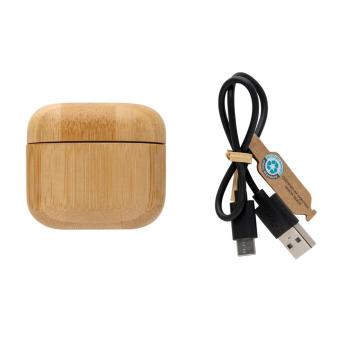 XD Collection Bamboo TWS earbuds with RCS recycled plastic Brown