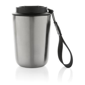 XD Collection Cuppa Vakuumbecher aus RCS-Stahl mit Umhängeband Silber/schwarz