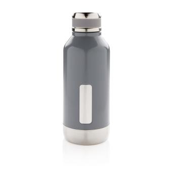 XD Collection Auslaufsichere Vakuumflasche mit Logoplatte Grau