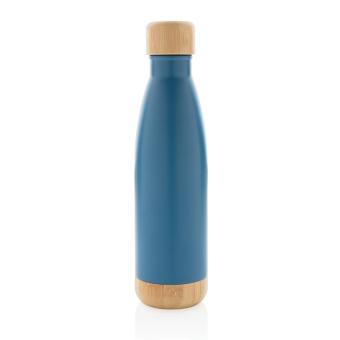 XD Collection Vakuum Edelstahlfasche mit Deckel und Boden aus Bambus Blau