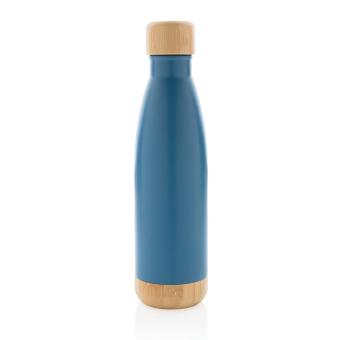 XD Collection Vacuum stainless steel bottle with bamboo lid and bottom Aztec blue