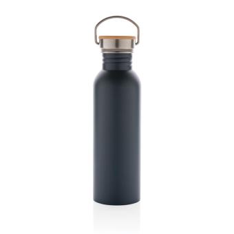 XD Collection Moderne Stainless-Steel Flasche mit Bambusdeckel Blau