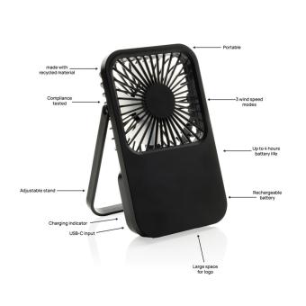 XD Collection Aervina RCS recycled plastic re-chargeable desk fan Black