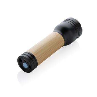 XD Collection Lucid 1W RCS certified recycled plastic & bamboo torch Black/brown